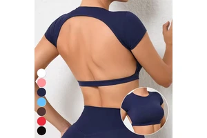 Quick-Drying Tight-Fitting Sports Yoga Top Fashionable Fitness Sexy Hollow Out Back Short Sleeves T-shirt Without Chest Pad