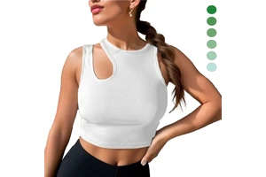 Girls Women's Sleeveless Vest Tank Top Solid Color XS Size Knitted Short Yoga Sports Crop Top Casual Slim Hollow Out Design Top