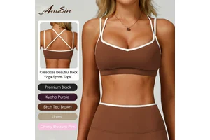 Double Shoulder Straps Sports Bras with Removable Chest Pad Gym Yoga Top Cross Back High Intensity Running Fitness Halter Bra
