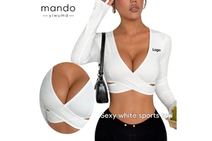 Custom logo Women's Deep V Neck Crop Top Activewear Gym Workout TikTok Viral Slim Fit Sexy Yoga Top