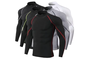 Custom Logo Long Sleeve Gym Rashguard Printed Pattern Knitted Fabric Active Tops Compression Shirts for Men