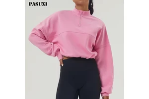 PASUXI 2025 Women's Sports Sweatshirt Jacket New Half Zipper Stand Collar Long Sleeve Loose Fitness Top Yoga Breathable
