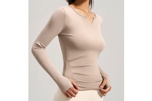 Spring New Style Running Sports Fitness Tight Women Solid Color V-Neck Pullover Long-Sleeved Yoga Top