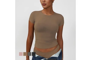 Casual Round Neck Trim Fit Lady One Piece Custom Sports Yoga Fitness High Quality Gym Workout T-Shirts Tops for Women
