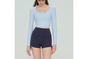 Long Sleeve Yoga T-Shirt Built Bra Quick-Dry Slim Fit Breathable Activewear Running Crop Top Women Gym Fitness Crop Top