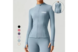Lulu Yoga Jacket Women's Four-Way Stretch Collar Slim Top Zipper Fitness Long Sleeve Sweat-Wicking Solid Front Logo Naked Sports
