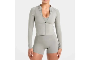 Stand Collar Design Solid Yoga Sportswear Breathable Zipper Jacket Bra Shorts Sets Female Athletic Wear Mid Waist 3 Piece Sets