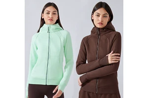 Women Winter Warm Windproof Slim Fit Breathable Hooded Fleece Sports Wear Yoga Zipper Jackets Long Sleeve Outdoor Fitness Coat