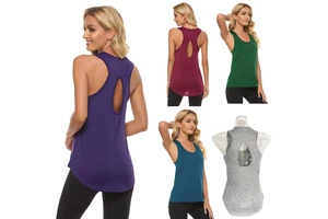 Women's Plus Size Yoga Workout Tank Tops Backless Sleeveless Front Quick Dry 100% Polyester Loose Fit Summer Apricot