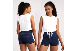 New Sports tank Top Women's Sleeveless Drawstring Hem Running Fitness Sports Top Yoga Tops