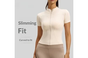 High-Elasticity Breathable Yoga Jacket Tight-Fitting Running Top Bare-Skin Feeling Fitness Sports Short-Sleeve Women