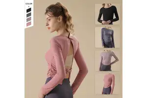 Hot Selling Women's Long Sleeve Regular Fit Yoga Fitness Top Seamless Breathable Hollow Back Running Sports T-Shirt