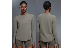 Women Casual Breathable Long Sleeve Workout Shirts Lightweight Crew Neck Athletic Yoga Anti-Bacterial Front Quick Drying
