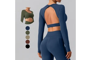 YIYI Autumn Winter Toplook Backless Crop Top Yoga Sport Bras Long Sleeve Fitness T Shirt Women Quick Dry Breathable Tops