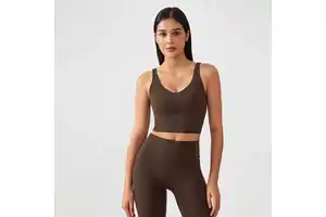 Women's Sports Bra Top V Neck Sleeveless Crop Top Breathable High Elastic Quick Dry Fitness Running Yoga Tank Top
