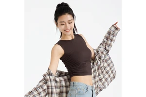 Summer New Style Breathable Lightweight Pleated Sleeveless Spandex/Polyester Sports Vest Fitted Waist Slimming Yoga Top for