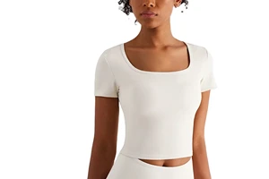 New Ribbed Sports Short-sleeved T-shirt Women's Slim Square Neck Sports Top Yoga Clothes