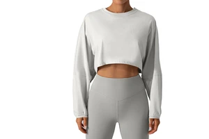 TongJoes Women's Breathable Cross-Border Yoga Running Sportwear Long-Sleeved Autumn Sports Top with Loose Fit Bottoming Short