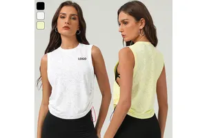 New Soft Round Neck Breathable Quick Dry Sleeveless Tops Women Short Sports Fitness Yoga Gym Tops