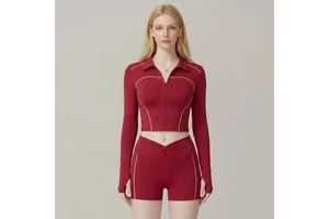 Seamless Lapel Slim-fit Yoga Top Stretchy Fitness Zip-up Sports Jacket with Full Sleeve