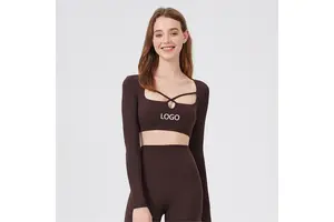 Women's Collar Hollow Long Sleeve Yoga Top Quick-drying Casual Yoga Bra Breathable Workout Yoga Top