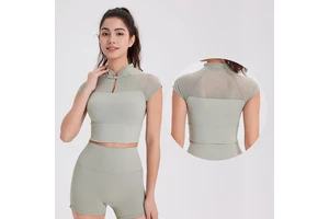 Customized Yoga 2024 New Fashion Women Workout Shirts Short Sleeve Athletic Compression Quick Dry Yoga Gym Tops