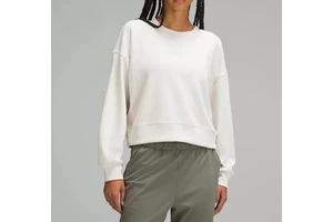 DUOLLB Wholesale Long Sleeve Crewneck Crop Top TShirt Casual Solid Loose Fit Workout Cropped Pullover Sweatshirt Women