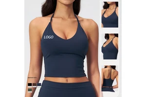 Women's Sports Top with Neck Strap and Chest Pads V-Neck Slimming Yoga Tank Top Yoga Vest Ropa Deportiva