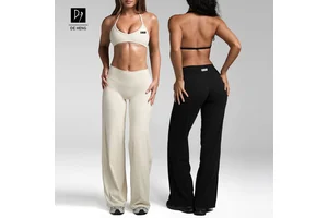 Custom New Quick Dry Adjustable Halter Crop Top Sports Straight Loose Wide Leg Pants Lightweight Yoga Wear Workout Set
