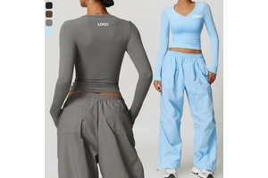 G Top-DCX8694-2 Long Sleeve Wholesale Sportswear V Neck Custom Slimming Yoga Sports Gym Top for Women