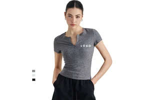 New Design High Quality Short Sleeves Yoga Top Slim Fit Half Zipper Women Sport T Shirts
