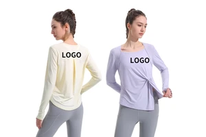 Women's Yoga Long Sleeve Loose Top Outdoor Solid Color Anti-UV Jogging Quick Dry Breathable Eco-Friendly Waist Slim Custom Logo