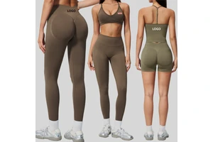 Women 2 Piece Seamless Workout Suit Cross Back Sports Bra High Waist Hip Lifting Yoga Leggings