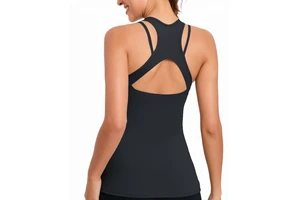 RUNNING GIRL Breathable Compression Workout Tank Tops Built-In Bras for Women Spandex/Nylon Strappy Back Athletic Yoga Tops