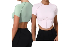 Yoga Top Quick-Dry Fitness Sports Bra Lightweight Short Sleeve Breathable Print Top Four-Way Stretch