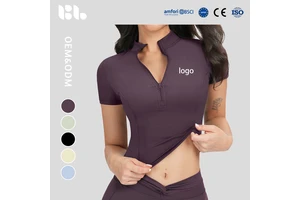 Women's Seamless Spandex Yoga Top with Zip Neck, Breathable & Lightweight Summer Sports Wear for Fitness, Running & Workout