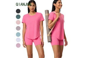 Customized Logo Sports Yoga Short Sleeved High Elasticity Women's Short Sleeved Fashionable Quick Drying Yoga Short Sleeved