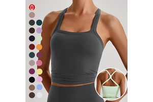 Cross Back Cut Out and Removable Pads Yoga Workout Gym Fitness Activewear Women Clothing High Neck Sleeveless Sports Tank Top