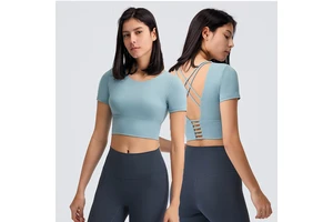 Women's Plus Size Yoga Crop Top Short Sleeve Workout Sportswear Quick-drying Breathable Four-Way Stretch Anti-Bacterial