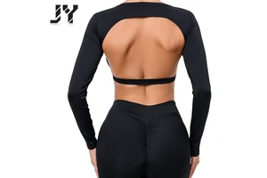 Joyyoung Women's Sports Crop Tops Quick Dried Backless Yoga Long Sleeve Outdoor Running Fitness Backless Long Sleeve