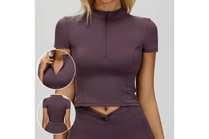New Nude Feel Fitness Wear Half-zip Stand-up Collar Tight-fitting Yoga Short-sleeved Sports Top Outdoor Running Women's T-shirt