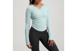 New Style Yoga Padded Tops Fold Pleated Design Yoga Wrap Top Fitness with Built in Bra