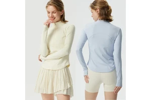Aoyema Women's Stand-up Collar Half Zip Coat Yoga Long Sleeve T-Shirt Gym Riding Running Short Slimming Quick Dry Sports Jacket