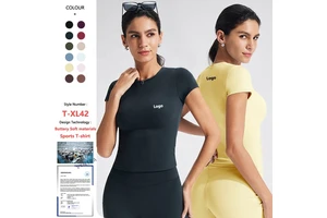 Custom Naked Feeling Crew Neck Short Sleeve Shirts Workout Running Tight Slim Women Fitness Gym Yoga Tee Tops Sports T-shirt