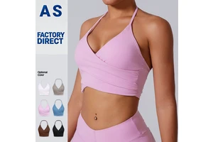 Halter Wrap Breathable Lightweight Sports Bra Factory Wholesale Women Deep V Ruched Yoga Crop Top Workout Fitness Sports Tank