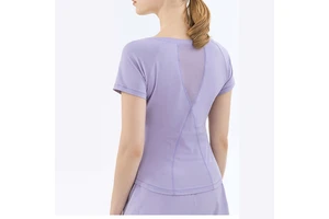 Summer Mesh Stitching Yoga Short Sleeve Sports Fitness T-shirt Women Round Neck Quick Drying Top Workout Clothing