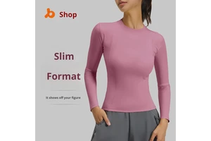 2025 Breathable Slim-Fitting Yoga Top Round-Neck Long-Sleeved Fitness Running Sports T-Shirt Spandex/Polyester Skinny