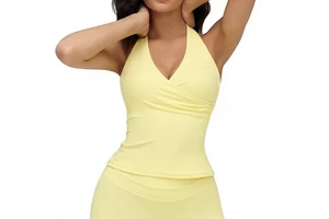 Women's V-Neck Halter Neck Yoga Tank Top Form-Fitting Brushed Back Sports Tank Top