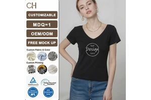 Custom Women's Cotton V-Neck Short Sleeve Summer Top Built-In Bra Pads Slim Fit Beauty Back Breathable T-Shirt-Petite Size
