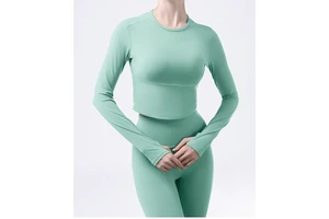 Wholesale Women Crew Neck Pleated Design Hollow Back Long Sleeve Sports Top Smooth Cuffs Comfortable Yoga Top